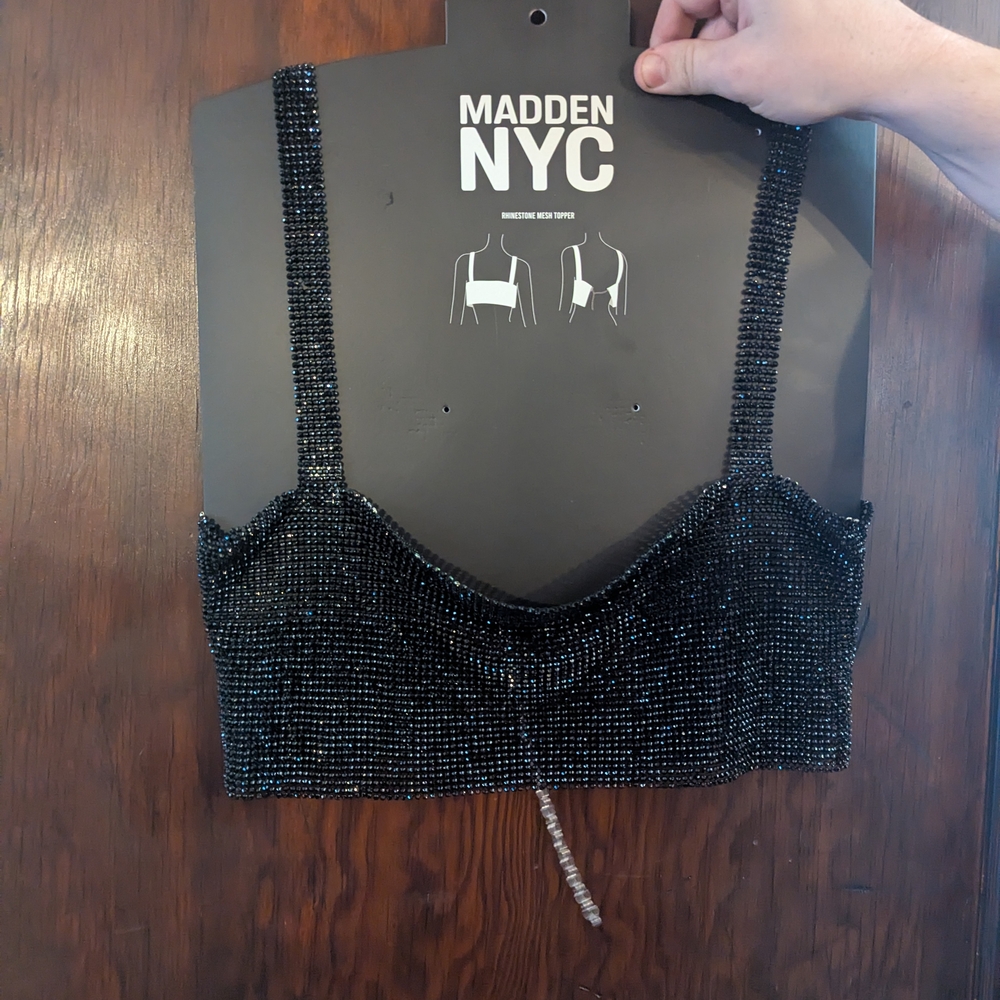 Madden NYC Black Beaded Crop Top